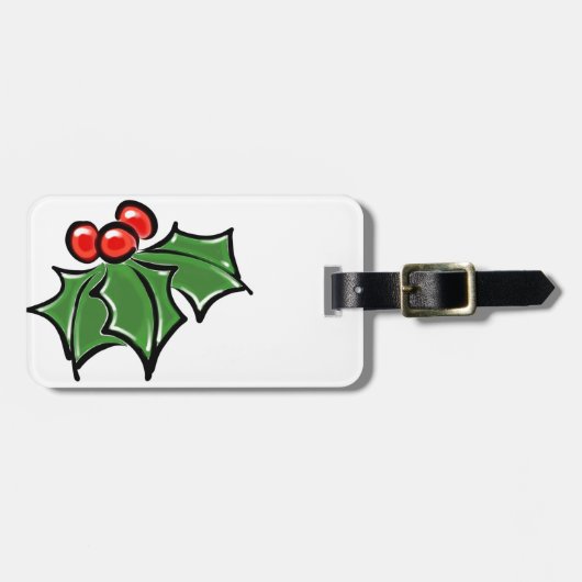 Holly Leaves, Holly berries, prettige vakantie bot Bagagelabel (Voorkant horizontaal)