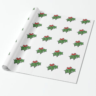 Holly Leaves, Holly berries, prettige vakantie bot Cadeaupapier