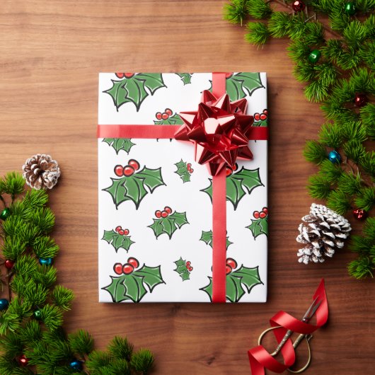 Holly Leaves, Holly berries, prettige vakantie bot Cadeaupapier (Feestdagen Geschenken)