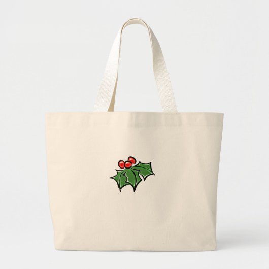 Holly Leaves, Holly berries, prettige vakantie bot Grote Tote Bag (Voorkant)
