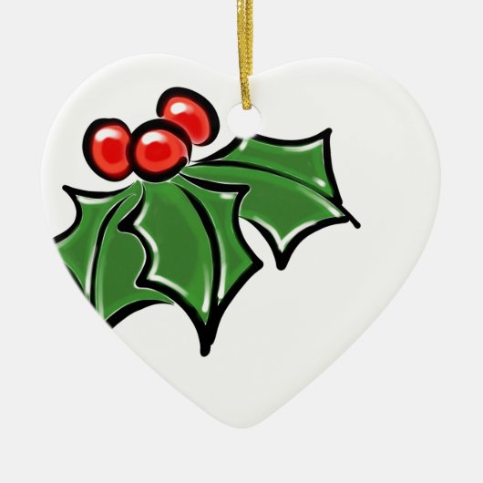 Holly Leaves, Holly berries, prettige vakantie bot Keramisch Ornament (Voorkant)