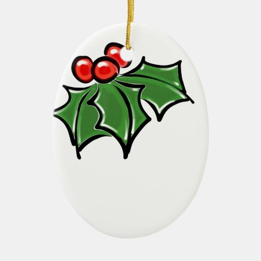 Holly Leaves, Holly berries, prettige vakantie bot Keramisch Ornament (Voorkant)