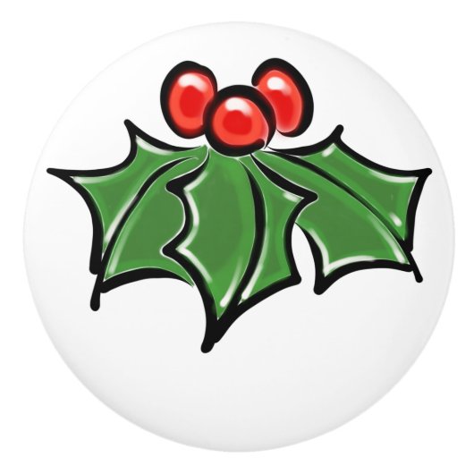 Holly Leaves, Holly berries, prettige vakantie bot Keramische Knop (Voorkant)