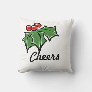 Holly Leaves, Holly berries, prettige vakantie bot Kussen