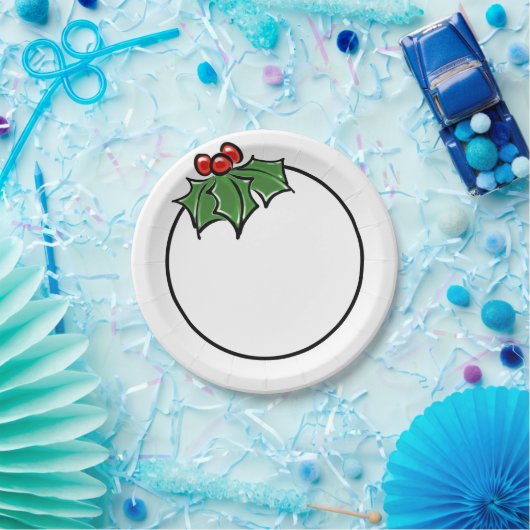 Holly Leaves, Holly berries, prettige vakantie bot Papieren Bordje (Feest)