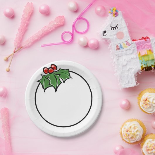 Holly Leaves, Holly berries, prettige vakantie bot Papieren Bordje (Feest)