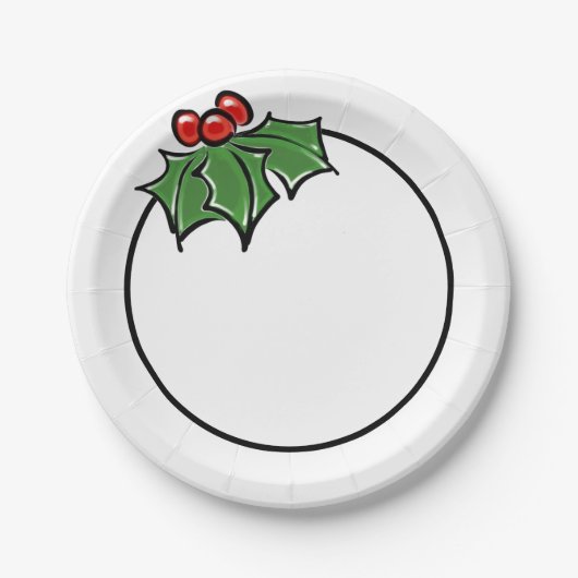 Holly Leaves, Holly berries, prettige vakantie bot Papieren Bordje (Voorkant)
