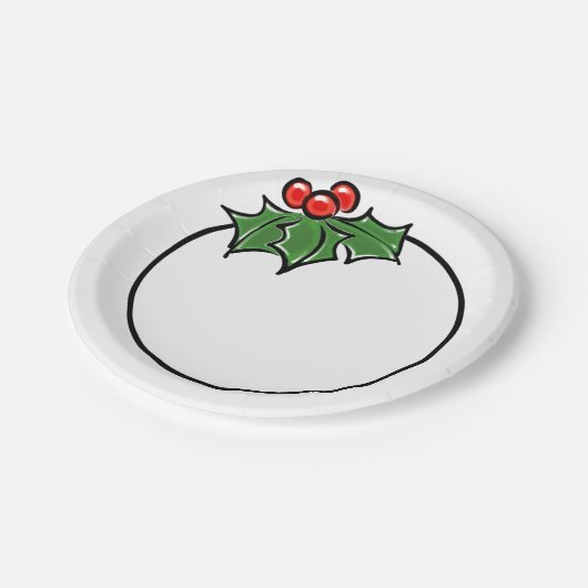 Holly Leaves, Holly berries, prettige vakantie bot Papieren Bordje (Gekanteld)