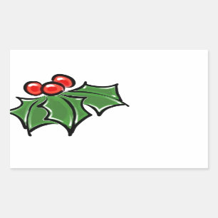 Holly Leaves, Holly berries, prettige vakantie bot Rechthoekige Sticker
