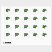 Holly Leaves, Holly berries, prettige vakantie bot Ronde Sticker (Vel)