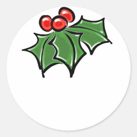 Holly Leaves, Holly berries, prettige vakantie bot Ronde Sticker (Voorkant)