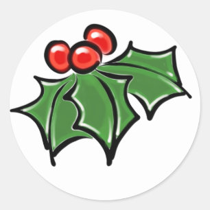 Holly Leaves, Holly berries, prettige vakantie bot Ronde Sticker