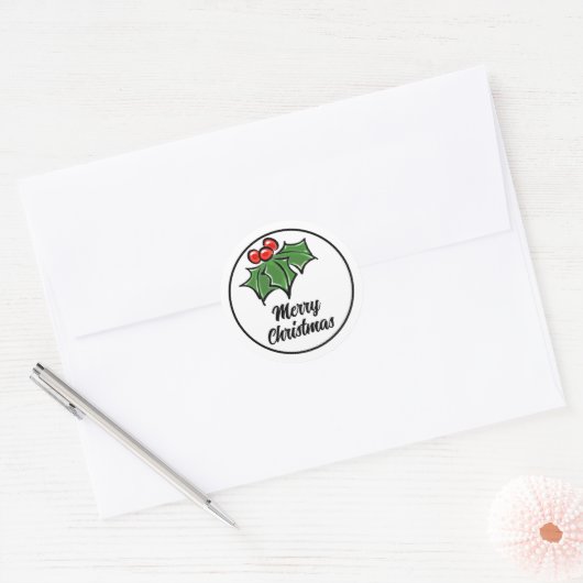 Holly Leaves, Holly berries, prettige vakantie bot Ronde Sticker (Envelop)