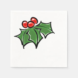 Holly Leaves, Holly berries, prettige vakantie bot Servet