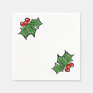 Holly Leaves, Holly berries, prettige vakantie bot Servetten