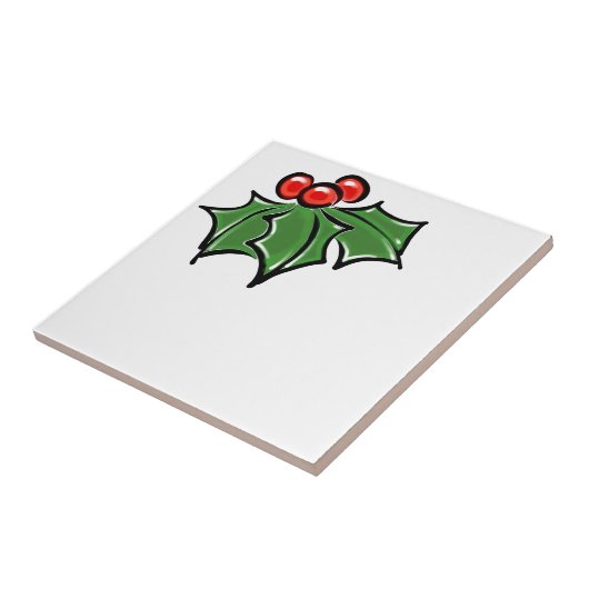 Holly Leaves, Holly berries, prettige vakantie bot Tegeltje (Zijkant)