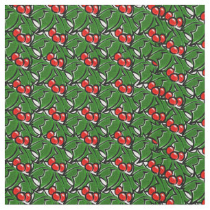 Holly Leaves, Holly berries, vakantiepatroon Stof