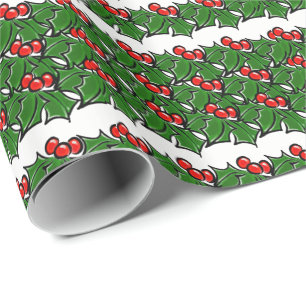 Holly Leaves Holly berry groen rood vakantiepatroo Cadeaupapier