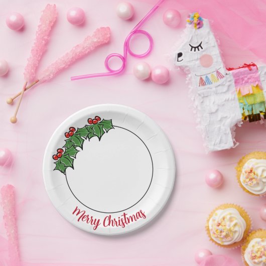 Holly Leaves Holly bessen leuke vakantie botanisch Papieren Bordje (Feest)