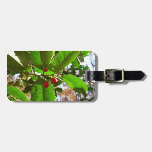 Holly Leaves II Holiday Natuur Botanisch Bagagelabel (Voorkant horizontaal)