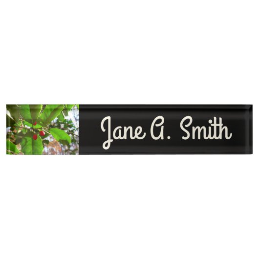 Holly Leaves II Holiday Natuur Botanisch Naambordje (Voorkant)