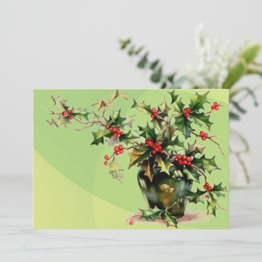 Holly Leaves Invitation Kaart (Staand voorkant)