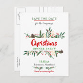 Holly Leaves | Kerstdiner | Vrijdag Aankondigingskaart (Voorkant / Achterkant)