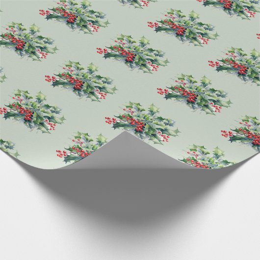 Holly Leaves 'n Berries Cadeaupapier (Hoek)