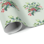 Holly Leaves 'n Berries Cadeaupapier (Rol Hoek)