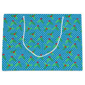 Holly Leaves op Aqua Gift Bag - Groot, glanzend Large Cadeautasje (Voorkant)