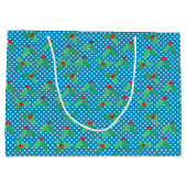 Holly Leaves op Aqua Gift Bag - Groot, glanzend Large Cadeautasje (Achterkant)