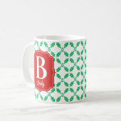 Holly Leaves Pattern Red en Green Holiday Koffiemok (Voorkant links)