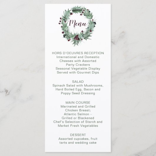 Holly Leaves, Pine, Berries Winter Wedding Menu (Voorkant)