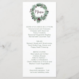 Holly Leaves, Pine, Berries Winter Wedding Menu