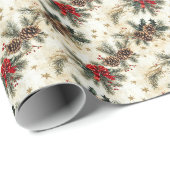 Holly Leaves, Pinecones and Red Bows  Cadeaupapier (Rol Hoek)