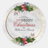 Holly Leaves Prettig Kerstfeest Ronde Sticker (Voorkant)