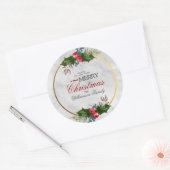 Holly Leaves Prettig Kerstfeest Ronde Sticker (Envelop)