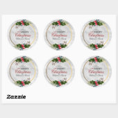 Holly Leaves Prettig Kerstfeest Ronde Sticker (Vel)