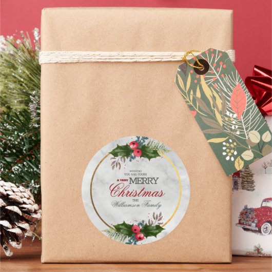 Holly Leaves Prettig Kerstfeest Ronde Sticker (Feestdagen)
