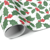 Holly Leaves & Red Berries Classic Christmas Cadeaupapier (Rol Hoek)