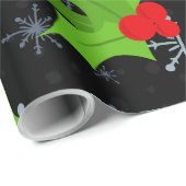 Holly Leaves, Red Berries Snowflake Wrapping Paper Cadeaupapier (Rol Hoek)