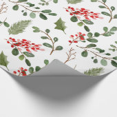 Holly Leaves Red Berry Holiday Waterverf Patroon Cadeaupapier (Hoek)