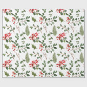 Holly Leaves Red Berry Holiday Waterverf Patroon Cadeaupapier (Vlak)
