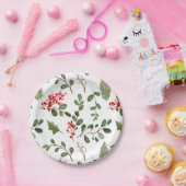 Holly Leaves Red Berry Holiday Waterverf Patroon Papieren Bordje (Feest)