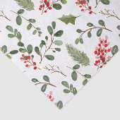Holly Leaves Red Berry Holiday Waterverf Patroon Tissuepapier (Detail)
