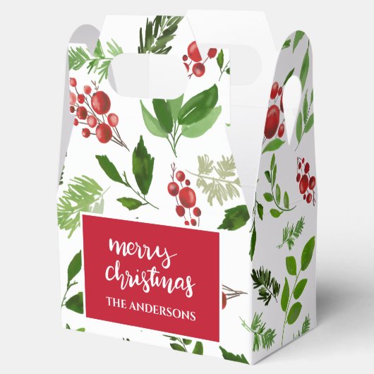 Holly Leaves Red Berry Waterverf Pattern Vakantie Bedankdoosjes (Geopend)