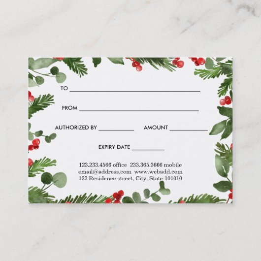 Holly Leaves Red Berry Wreatft Certificate Kortingskaartje (Achterkant)
