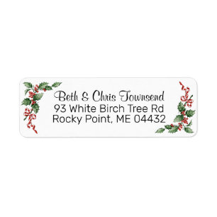 Holly Leaves Red Ribbon Kerstfeestdag Vintage Etiket