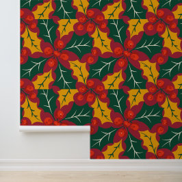 Holly Leaves Retro Modern Big Print Pattern  Behang