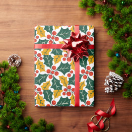 Holly Leaves Retro Modern Big Print Pattern  Cadeaupapier